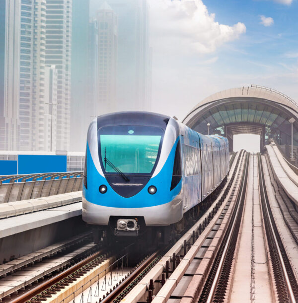 Dubai metro railway in a summer day in Dubai, United Arab Emirates